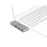 DeLOCK 3 Port Hub und 2 Slot Card Reader, Kartenleser silber, USB-C 3.2 Gen 1