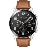 Huawei Watch GT2 46mm Classic, Smartwatch silber, Armband: Pebble Brown, Leder