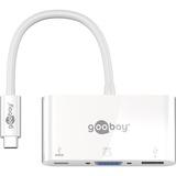 goobay USB 3.2 Gen 1 Multiport-Hub, USB-C Stecker > USB-A + USB-C + VGA Buchse, USB-Hub weiß, 15cm, PD, Laden mit bis zu 60 Watt