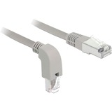 DeLOCK Patchkabel RJ45 Cat.6a S/FTP grau, 2 Meter, 1x gerader, 1x unten gewinkelter Stecker