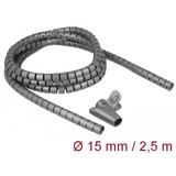 DeLOCK Spiralschlauch mit Einziehwerkzeug, 2,5 Meter x 15mm, Kabelschlauch grau
