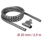 DeLOCK Spiralschlauch mit Einziehwerkzeug, 2,5 Meter x 20mm, Kabelschlauch grau