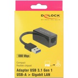 DeLOCK USB 3.2 Gen 1 Adapter, USB-A Stecker > RJ-45 Buchse schwarz, 13cm, Gigabit LAN