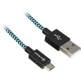 Sharkoon USB 2.0 Kabel, USB-A Stecker > Micro-USB Stecker schwarz/hellblau, 1 Meter, gesleevt