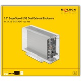 DeLOCK Externes Dual Gehäuse für 2 x 3.5" SATA HDD mit USB Type-C Buchse, Laufwerksgehäuse transparent