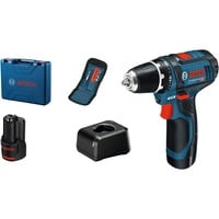 Bosch Professional Akku-Bohrschrauber GSR 12V-15 Professional, 12Volt blau/schwarz, 2x Li-Ionen Akku 2,0Ah, 10 Bits, Koffer