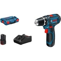 Bosch Professional Akku-Bohrschrauber GSR 12V-15 Professional, 12 Volt blau/schwarz, 2x Li-Ionen Akku 2,0Ah, in L-BOXX
