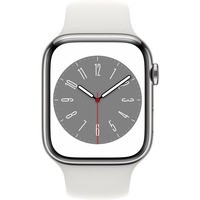 Apple Watch Series 8, Smartwatch silber, 45 mm, Sportarmband, Edelstahl-Gehäuse, LTE