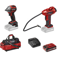 EINHELL Maschinen-Set TP-CW 18/260 + CE-CC 18 Kit, Schlagschrauber rot/schwarz, 1x Li-Ionen-Akku 4.0 Ah, mit Tasche