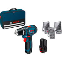 Bosch Professional Akku-Bohrschrauber GSR 12V-15 Professional, 12Volt blau/schwarz, 1x Li-Ionen Akku 2,0Ah, 1x Li-Ionen Akku 4,0Ah, Bits & Bohrer