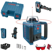 Bosch Professional Rotationslaser GRL 300 HV Professional blau/schwarz, rote Laserlinie, mit Laser-Empfänger LR1, Ladegerät + Akkus, Lasersichtbrille, FB, Stativ, Handwerkerkoffer