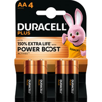 Duracell Plus Alkaline Batterie, Mignon AA LR06 1,5V, Extra Life 4 Stück, AA (LR06)