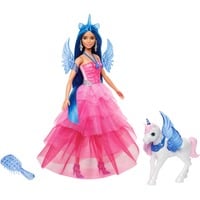 Mattel Barbie Saphire Puppe mit Einhorn mit blauen Haaren und pinkfarbenem Kleid