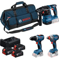 Bosch Professional 18V Profi-Set Bohrhammer GBH 18V-22 + Bohrschrauber GSR 18V-65 + Schlagschrauber GDX 18V-285 blau/schwarz, 3x Li-Ionen Akku 5,0Ah, Werkzeugtasche