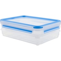 Emsa CLIP & CLOSE Aufschnittbox-System 0,6 Liter, 3-teilig, Dose transparent/blau, rechteckig