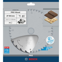 Bosch Professional PRO Wood cordless Kreissägeblatt, Ø 184mm, 24Z Bohrung 20mm, für Akku-Handkreissägen