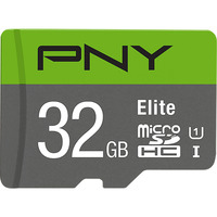 PNY Elite microSD 32 GB, Speicherkarte grau/grün, Class 10, UHS-I, SD-Adapter