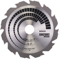 Bosch PRO Construct Wood Kreissägeblatt, Ø 190mm, 12Z Bohrung 30mm, für Handkreissägen