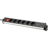 Digitus Office-Steckdosenleiste 6-fach, 3x USB silber/schwarz, 1,5 Meter Kabel, Schalter