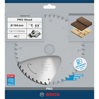 Bosch Professional PRO Wood cordless Kreissägeblatt, Ø 184mm, 48Z Bohrung 20mm, für Akku-Handkreissägen