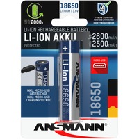 Ansmann Li-Ion Akku 18650 2600 mAh mit Micro-USB Ladebuchse 18650, 1 Stück