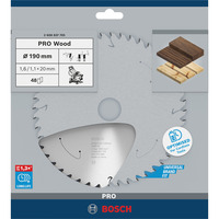 Bosch Professional PRO Wood cordless Kreissägeblatt, Ø 190mm, 48Z Bohrung 20mm, für Akku-Kappsägen