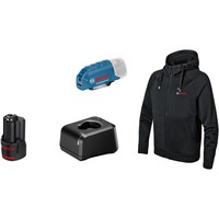 Bosch Heat+Jacket GHH 12+18V Kit Größe 2XL, Arbeitskleidung schwarz, inkl. Ladeadapter GAA 12V-21, 1x 12-Volt-Akku