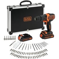 BLACK+DECKER Akku-Schlagbohrschrauber BDCHD18BAFC, 18Volt schwarz/orange, 2x Li-Ionen Akku 1,5Ah, 80-tlg. Zubehör-Set, im Koffer