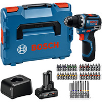 Bosch Professional Akku-Bohrschrauber GSR 12V-32 Professional, 12Volt blau/schwarz, Li-Ionen Akku 2,0Ah + 4,0Ah, 40-teiliges Zubehör-Set, L-BOXX