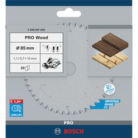 Bosch Professional PRO Wood cordless Kreissägeblatt, Ø 85mm, 20Z Bohrung 15mm, für Akku-Handkreissägen
