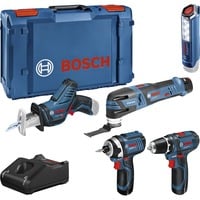 Bosch Professional Werkzeug-Set 12Volt 5-teilig, GOP + GSR + GDR + GSA + GLI blau, 3x Li-Ionen Akku 2,0Ah