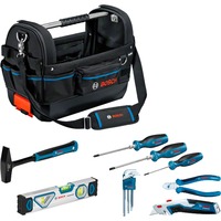 Bosch Professional Werkzeugtasche GWT 20 und Handwerkzeug-Set Professional schwarz, ProClick System, inkl. 16-teiliges Werkzeug-Set