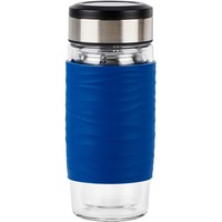 Emsa TEA MUG Tee-Thermobecher 0,4 Liter blau/transparent, Glas, Drehverschluss