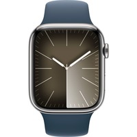 Apple Watch Series 9, Smartwatch silber/blau, Edelstahl, 45 mm, Sportarmband, Cellular