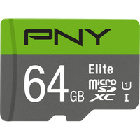 PNY Elite microSD 64 GB, Speicherkarte grau/grün, Class 10, UHS-I, SD-Adapter