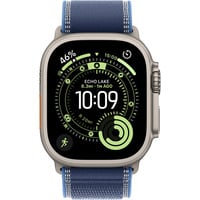 Apple Watch Ultra 3, Smartwatch titan, 49 mm, Trail Loop blau/hellblau S/M, Titangehäuse, Cellular