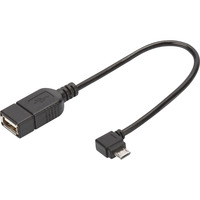 Digitus USB 2.0 Adapter, Micro USB Stecker 90° > USB-A Buchse schwarz, 15cm, OTG Funktion (On-The-Go), rechts abgewinkelt
