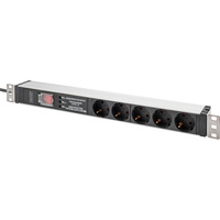 Digitus 19" Steckdosenleiste mit Aluminiumprofil, 5-fach, 1HE schwarz/aluminium, 2 Meter Kabel, Schalter, Überspannungsschutz, Netzfilter, Stecker Typ-C