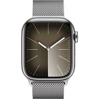 Apple Watch Series 9, Smartwatch silber/silber, Edelstahl, 41 mm, Milanaise Armband, Cellular