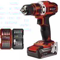 EINHELL Akku-Bohrschrauber TE-CD 18/40 Li, 18 Volt rot/schwarz, 1x Li-Ion-Akku 2,5Ah, mit Bit-Set 34-teilig