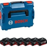 Bosch Professional PRO Akku GBA 18V 4.0Ah Professional, 6 Stück blau/schwarz, L-BOXX, AMPShare Alliance