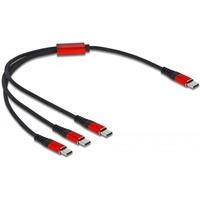 DeLOCK USB Ladekabel, USB-C Stecker > 3x USB-C Stecker schwarz/rot, 30cm, gesleevt, nur Ladefunktion