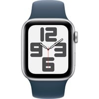 Apple Watch SE (2023), Smartwatch silber/blau, 40 mm, Sportarmband, Aluminium, Cellular