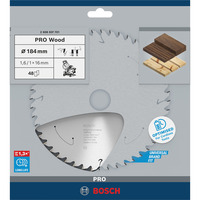 Bosch Professional PRO Wood cordless Kreissägeblatt, Ø 184mm, 48Z Bohrung 16mm, für Akku-Kappsägen