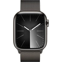 Apple Watch Series 9, Smartwatch graphit/graphit, Edelstahl, 45 mm, Milanaise Armbamd, Cellular