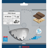 Bosch Professional PRO Wood cordless Kreissägeblatt, Ø 136mm, 24Z Bohrung 15,875mm, für Akku-Handkreissägen