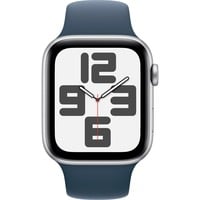 Apple Watch SE (2023), Smartwatch silber/blau, 44 mm, Sportarmband, Aluminium, Cellular
