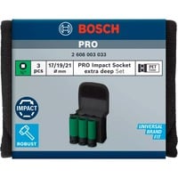 Bosch Professional PRO Impact Steckschlüsseleinsatz-Set 1/2", 3-teilig schwarz, tief, mit Felgenschutz