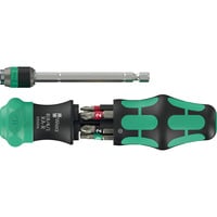 Wera Kraftform Kompakt 20 RA-R, Bit-Satz schwarz/grün, 6-teilig, 1/4", mit Ratschenfunktion und Rapidaptor Schnellwechselfutter