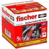 fischer Dübel DuoSeal 8x48 S PH TX A2 hellgrau/rot, 25 Stück, mit rostfreien Schrauben